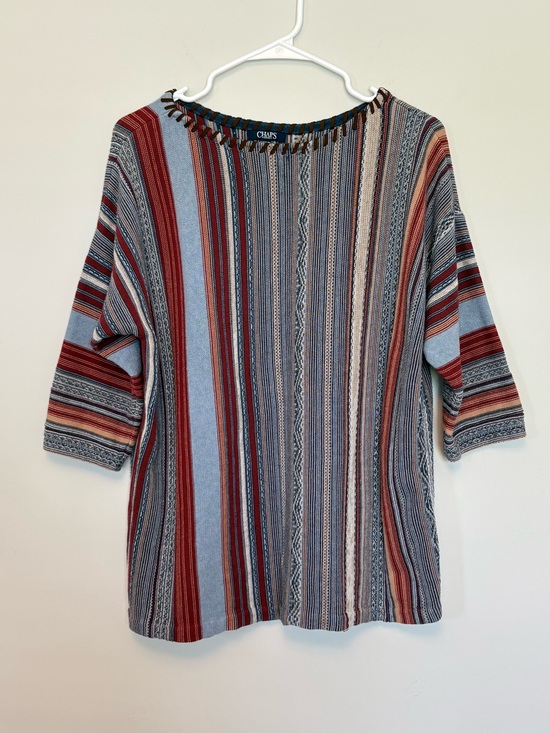 Sweaters - Chaps Striped Knit Top Whipstitch Neckline Boho Plus Size 1X Southwestern